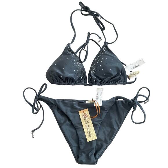 Bellissima SIZE LARGE blue Bikini Triangle Top & Toe Bottom NWT - Picture 1 of 6
